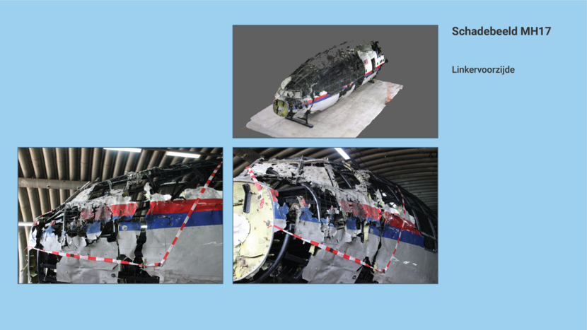 Schadebeeld MH17 linkervoorzijde